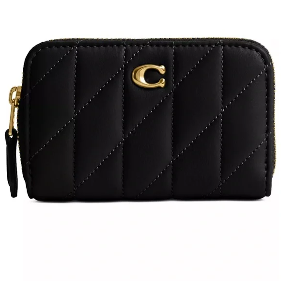 Coach Black Quilted Card Case with Gold Accents - Picture 1 of 10